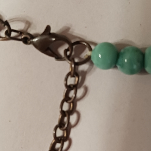 Tanjore India Beaded Bib Style Necklace Stunning Turquoise GREEN & Metal Beading - Picture 4 of 7